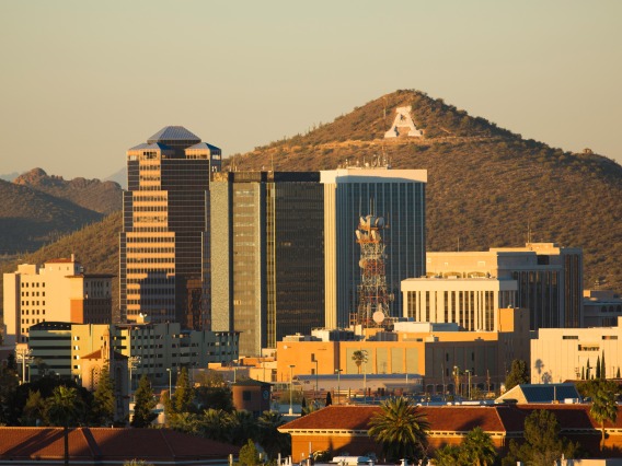 The Tucson skyline with Sentinel Peak in the background.