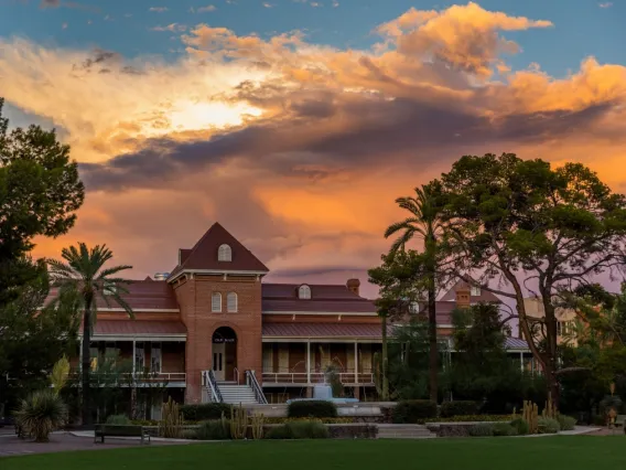 Old Main with sunset.