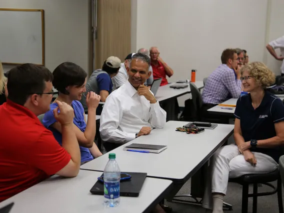 Laura coaches the Scintillation Nanotechnologies startup team during NSF I-Corps. Left to right: Craig Aspinwall, Colleen Janczak, Ayaz Malik, and Laura Silva.