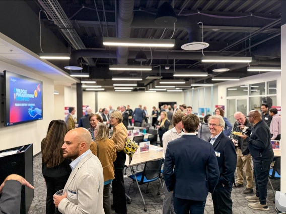 The crowded room of about 60 attendees at the January 30 event at The Refinery. 