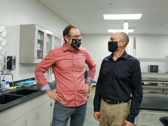 Left to right: Eric Lyons and Scott Zentack in their new lab space at the University of Arizona Center for Innovation at Oro Valley.