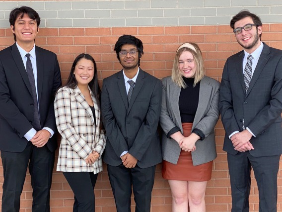 Eller team developing a gaming headband for the hearing-impaired. From the left: Max Santamaria, Hannah Simons, Vinith Nair, Lily Andress, and Mark Fariello