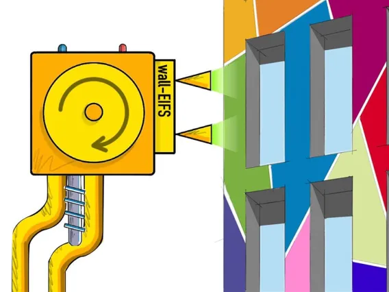 wall-EIFS, a robotically applied, 3D-sprayable exterior insulation and finish system for building envelope retrofits. Graphic courtesy Jonathan Bean and Wolfgang Fink.