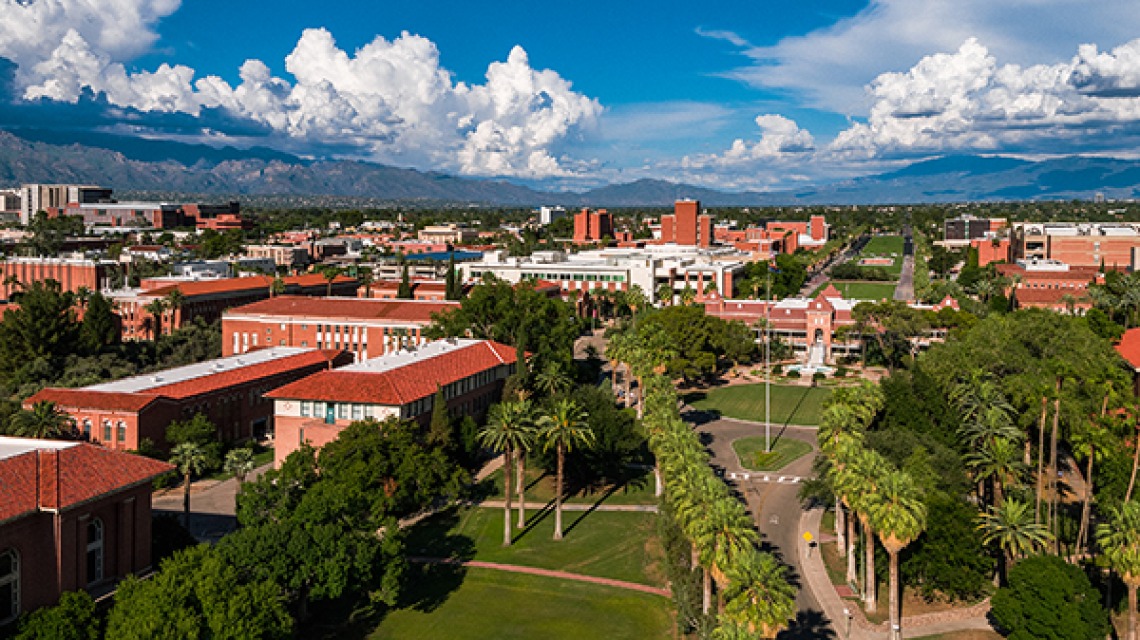 An aerial shot of the University of Arizona campus