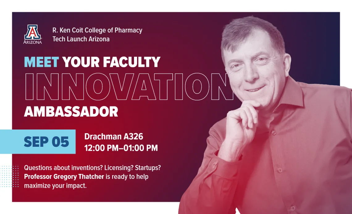 Promotion for the "Meet Your Faculty Innovation Ambassador" event with a photo of Gregory Thatcher..