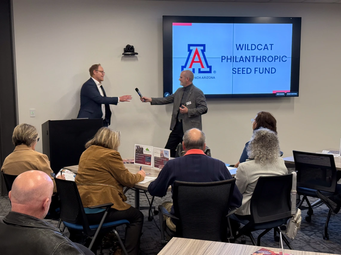 Doug Hockstad (right) hands the mic off to Derick Maggard (left).