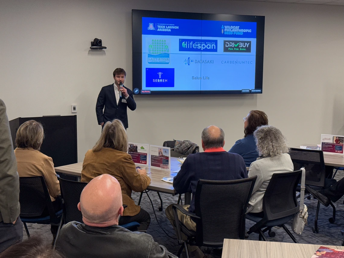 Justin Smith pitches his startup, Lazy River Hydro-Towers.