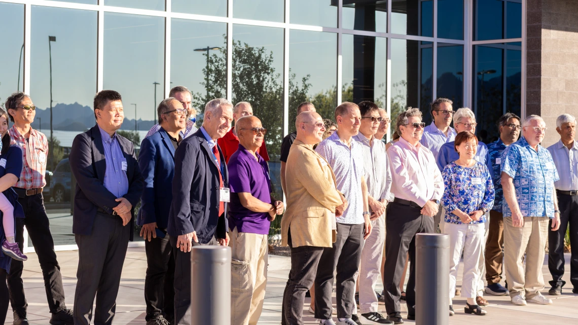 University of Arizona inventors who earned patents in the past year gather in the sunshine to celebrate their accomplishments.