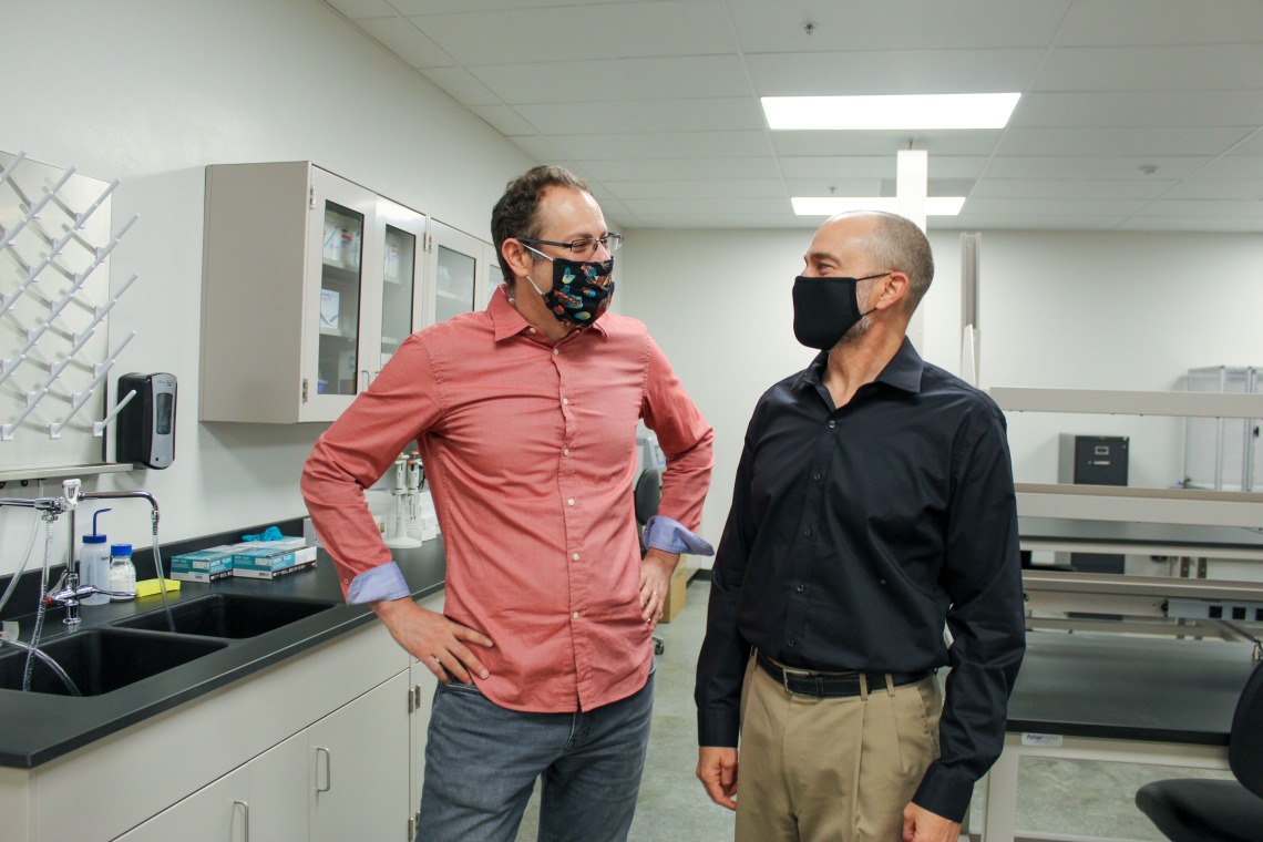 Left to right: Eric Lyons and Scott Zentack in their new lab space at the University of Arizona Center for Innovation at Oro Valley.