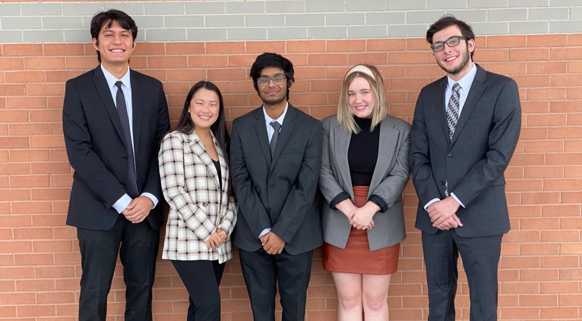 Eller team developing a gaming headband for the hearing-impaired. From the left: Max Santamaria, Hannah Simons, Vinith Nair, Lily Andress, and Mark Fariello