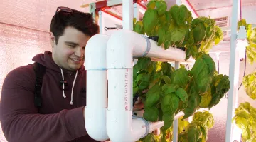 Student with plants