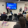 Left to right: Fletcher McCusker and Doug Hockstad speaking to the crowd gathered at the Jan. 30 event.